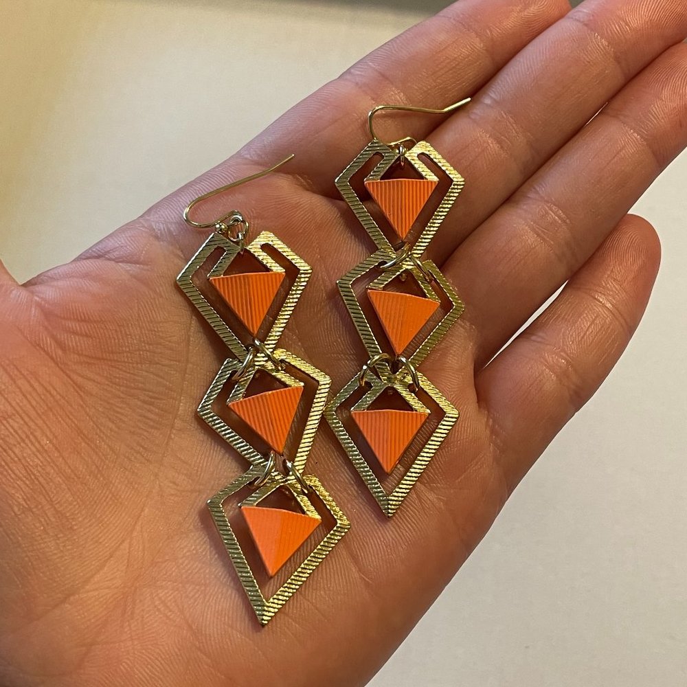 Gold & Orange Triangle Earrings